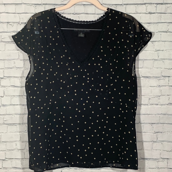 Apostrophé Black/Cream Polka Dot SS Top Size 12 - Picture 1 of 6